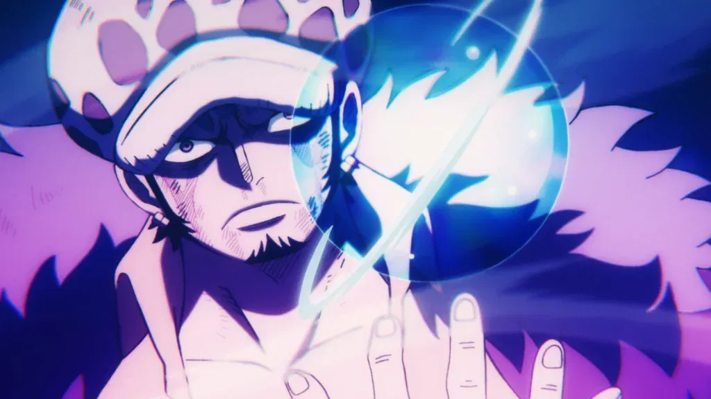 Trafalgar Law is using the Ope Ope no Mi (Operation-Operation Fruit), a Paramecia-type Devil Fruit that allows him to create a spherical space where he has total control.