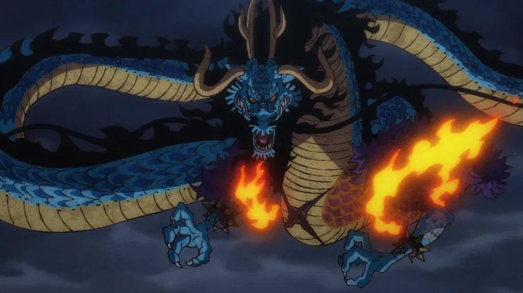 Kaido, in his Azure Dragon form, a power granted by a Mythical Zoan-type Devil Fruit.
