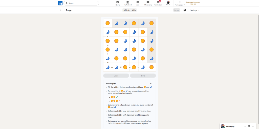All LinkedIn Games Solutions for Today (June 13, 2026) 5 A screenshot of the daily LinkedIn Games puzzle.