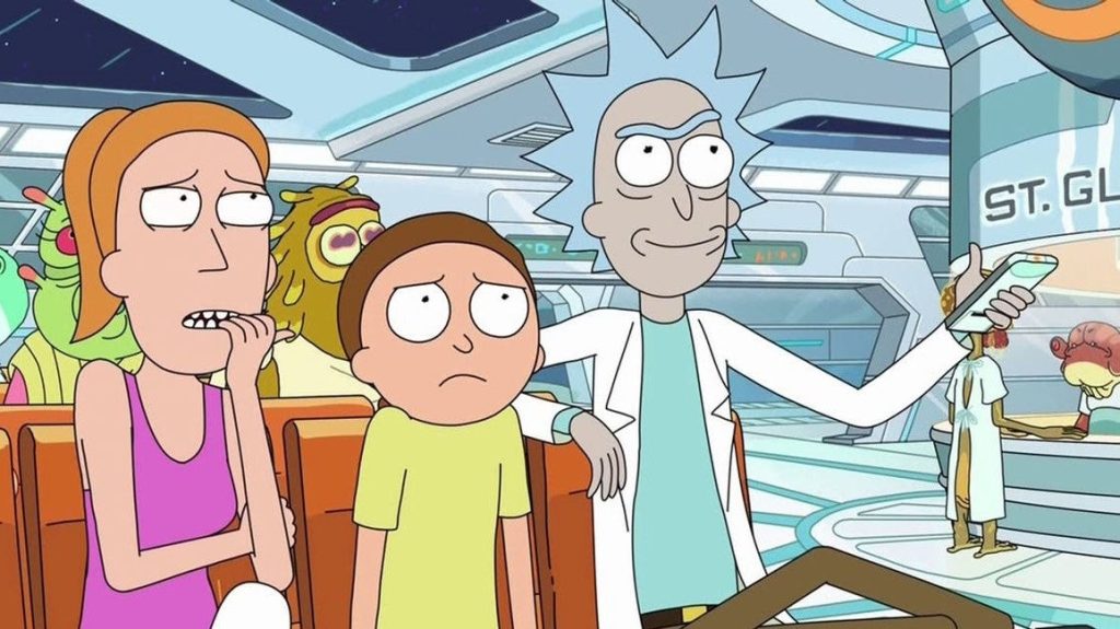 (L-R) Summer, Morty, and Rick in Rick and Morty