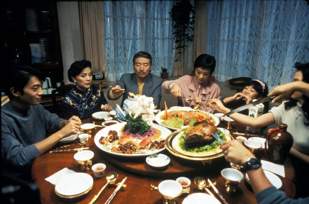 The family eats dinner