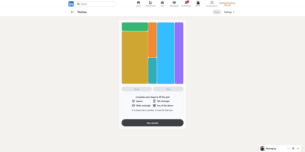 A screenshot of the daily LinkedIn Games puzzle.