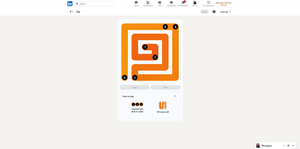 A screenshot of the daily LinkedIn Games puzzle.