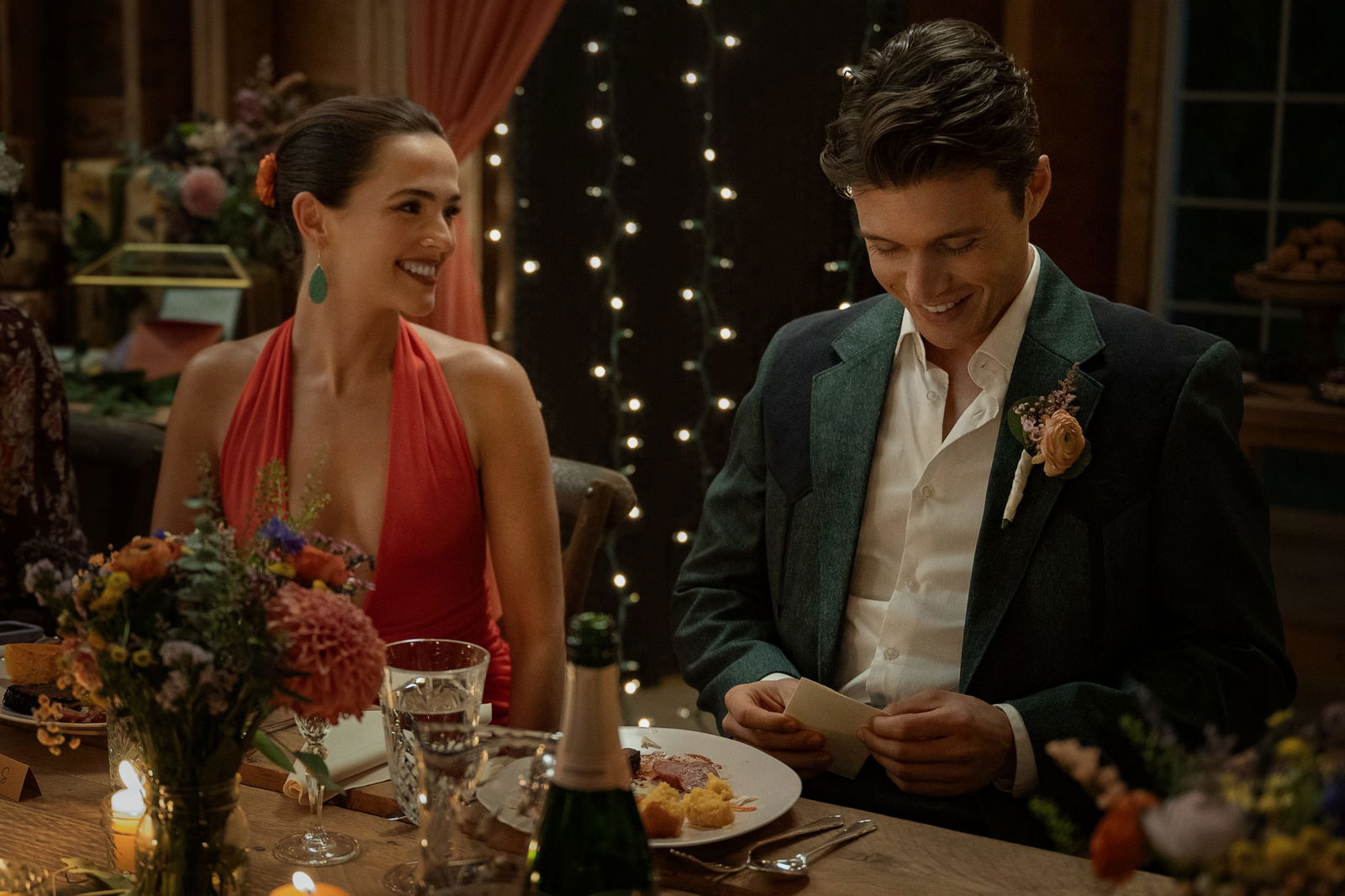 Zoey Deutch and Nick Robinson at a wedding in Voicemails for Isabelle
