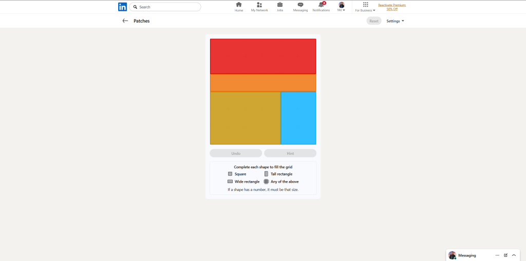A screenshot of the daily LinkedIn Games puzzle.