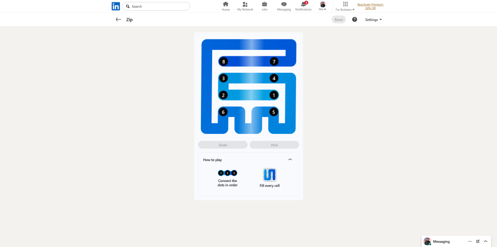 A screenshot of the daily LinkedIn Games puzzle.