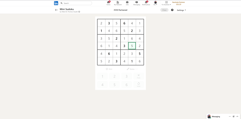 A screenshot of the daily LinkedIn Games puzzle.