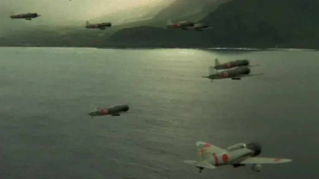 Japanese planes fly over the sea