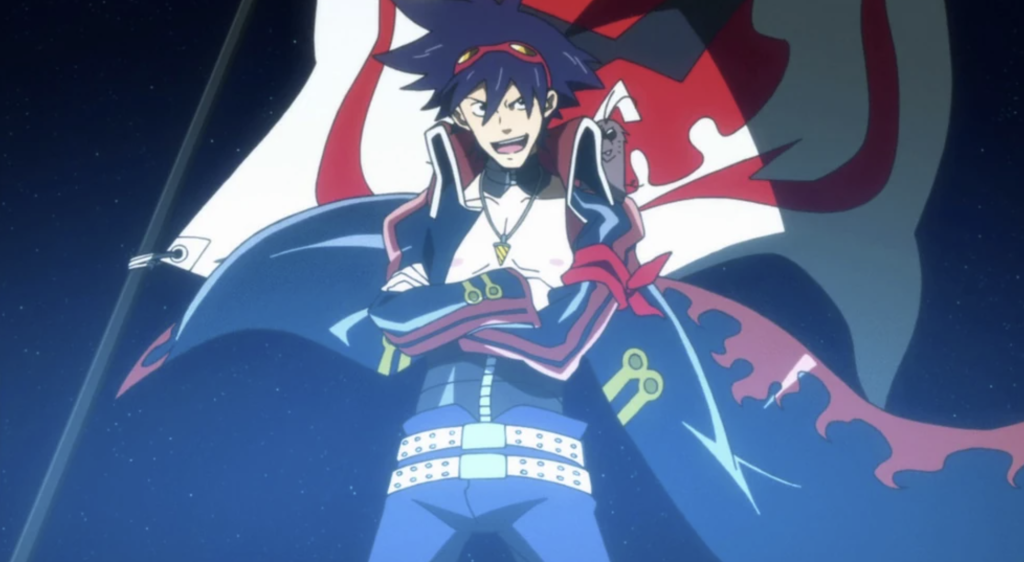 This image features the older version of Simon the Digger, the main protagonist from the anime series Tengen Toppa Gurren Lagann
