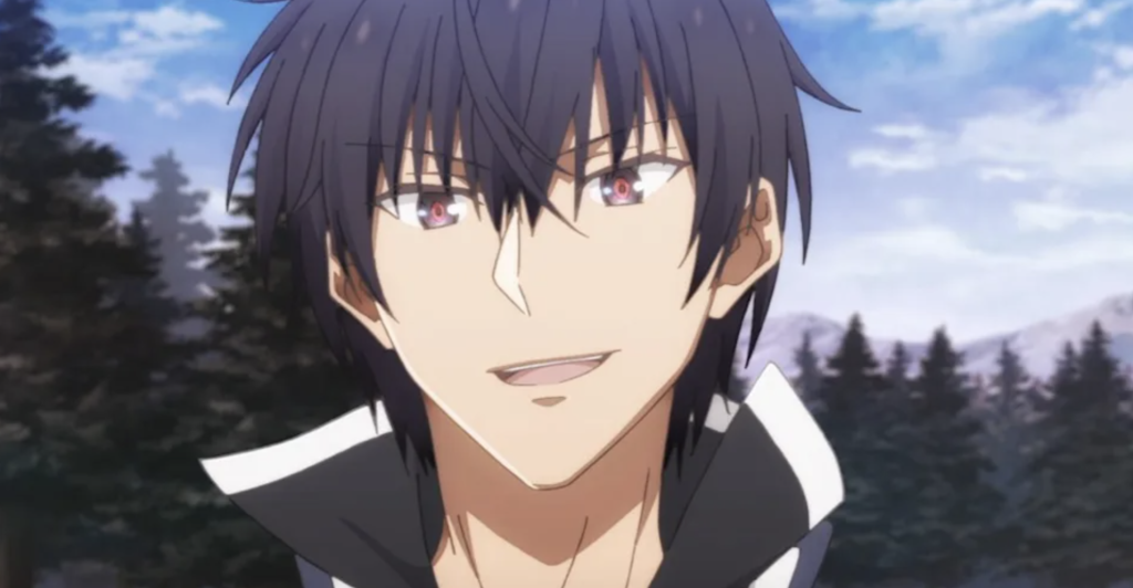 The character shown is Anos Voldigoad, the main protagonist of the anime series The Misfit of Demon King Academy