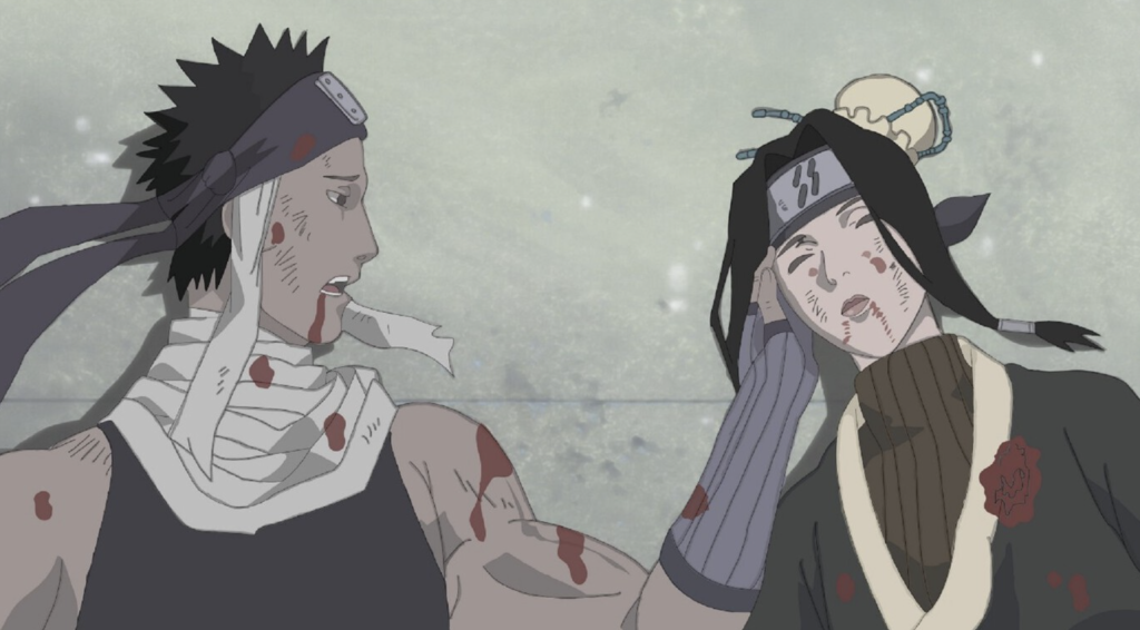 This image depicts the final scene of Zabuza Momochi and Haku from the Naruto anime series.