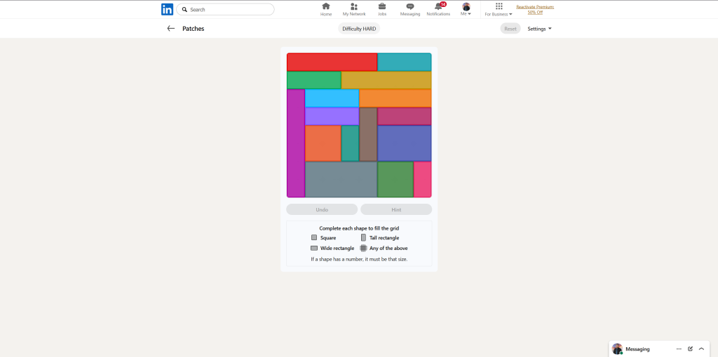 A screenshot of the daily LinkedIn Games puzzle.