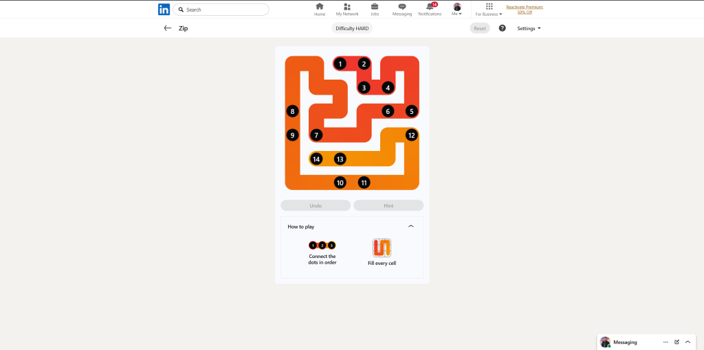A screenshot of the daily LinkedIn Games puzzle.