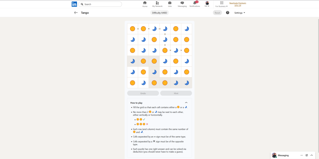 A screenshot of the daily LinkedIn Games puzzle.