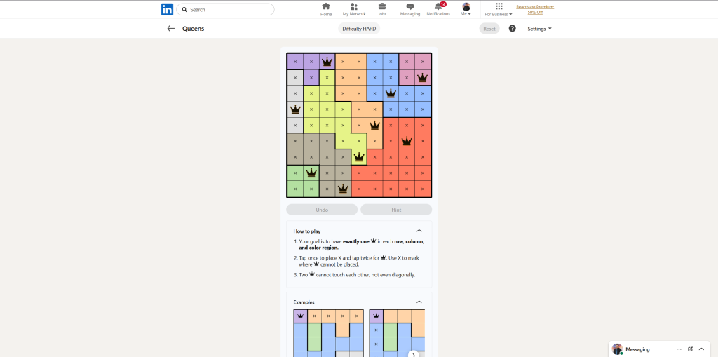A screenshot of the daily LinkedIn Games puzzle.