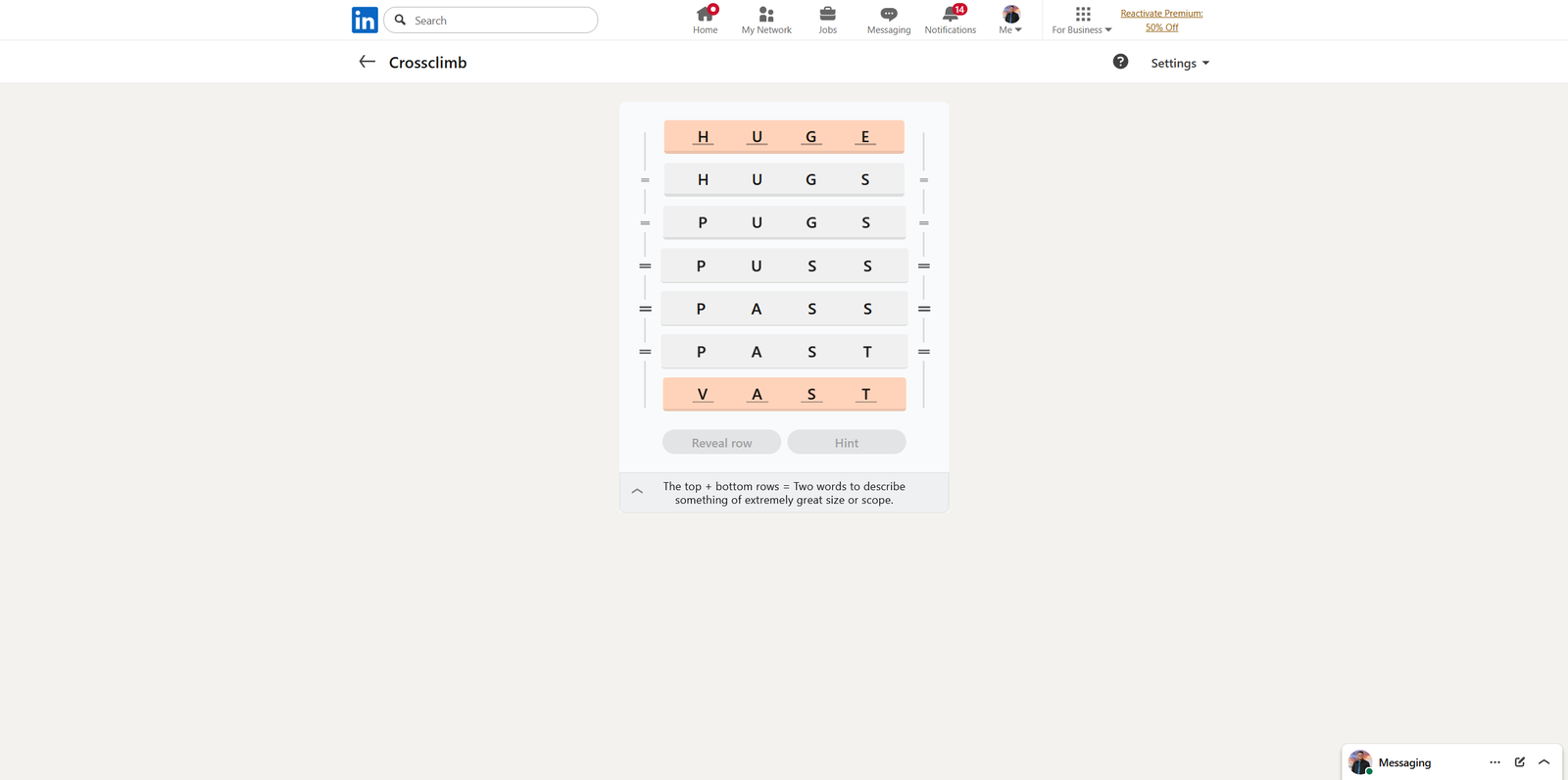 A screenshot of the daily LinkedIn Games puzzle.