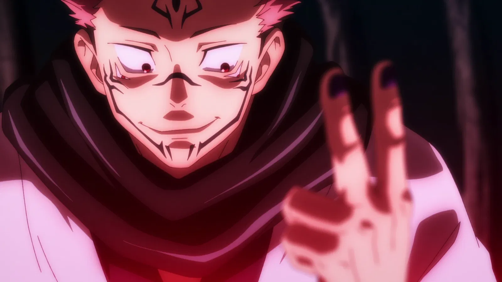 Sukuna proposing binding vows or conditions to Yuji in Jujutsu Kaisen anime. 