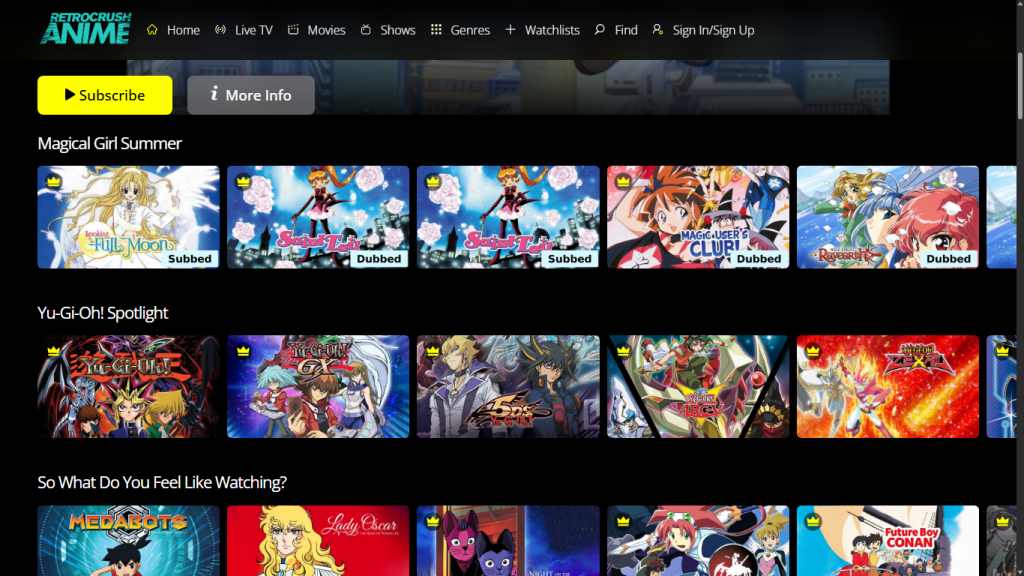retrocrush anime streaming catalog overview