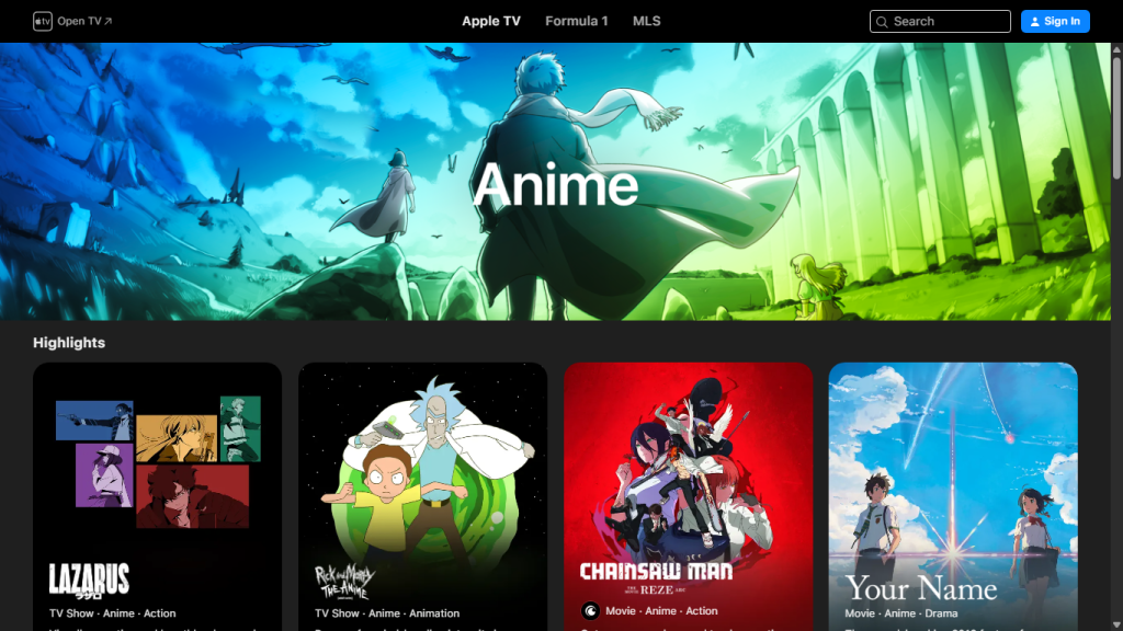 apple tv anime streaming catalog overview