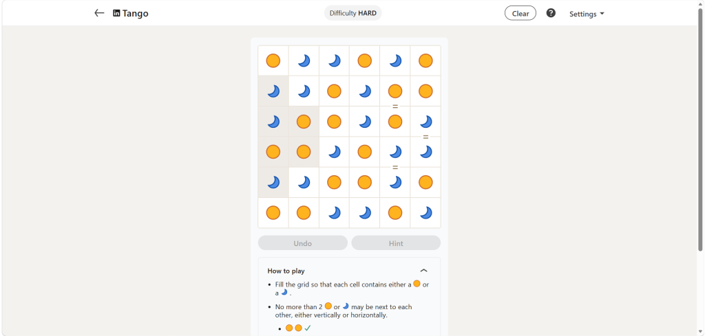 A screenshot of the daily LinkedIn Games puzzle.
