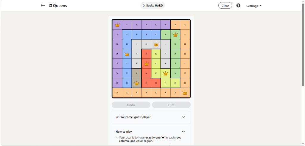 A screenshot of the daily LinkedIn Games puzzle.