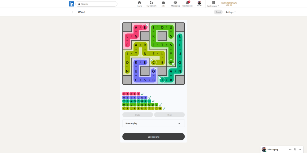 A screenshot of the daily LinkedIn Games puzzle.
