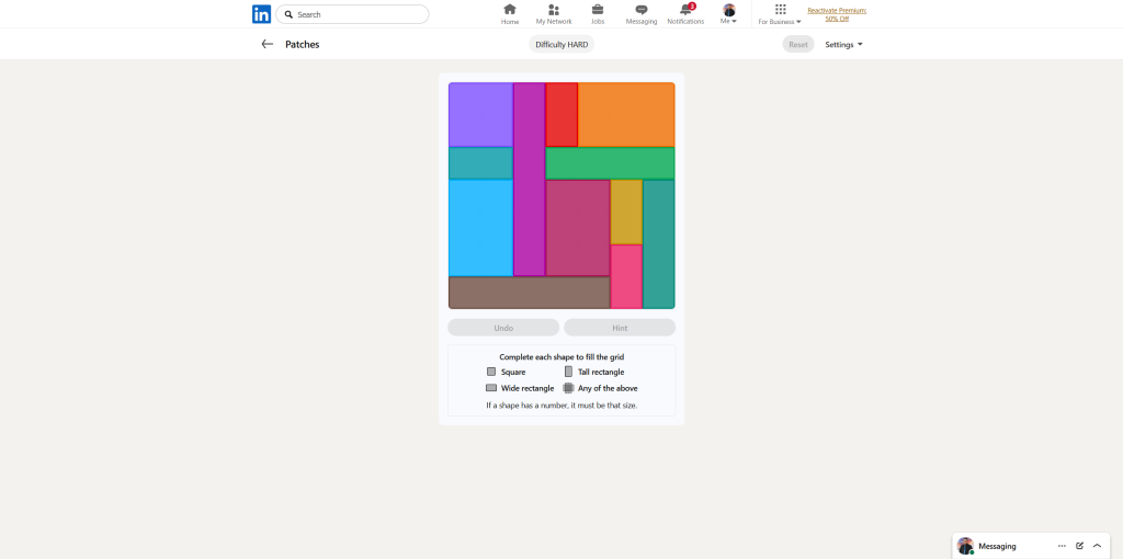 A screenshot of the daily LinkedIn Games puzzle.