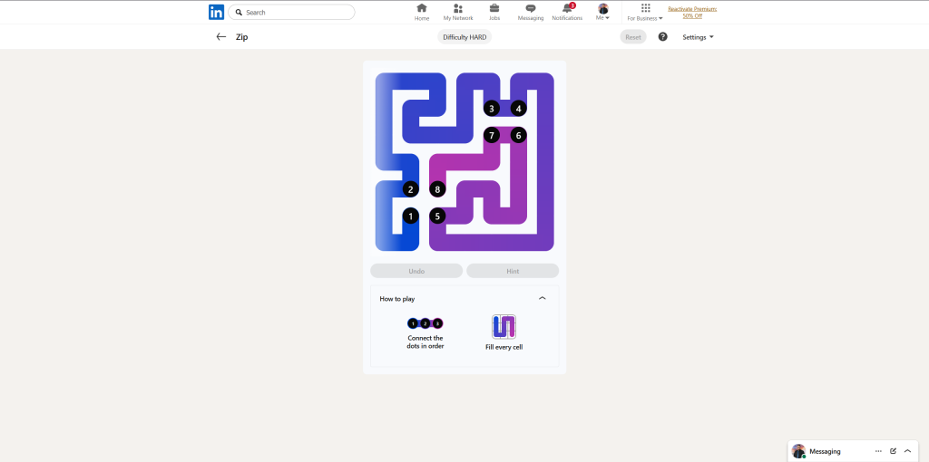 A screenshot of the daily LinkedIn Games puzzle.