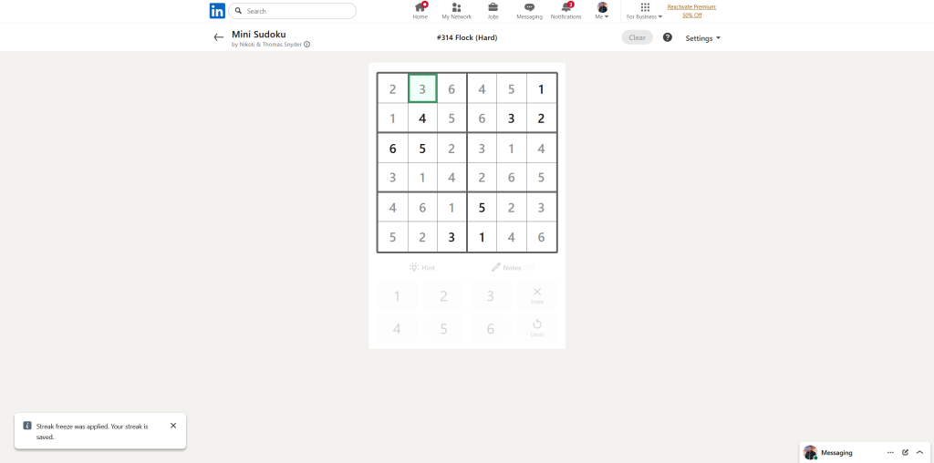 A screenshot of the daily LinkedIn Games puzzle.