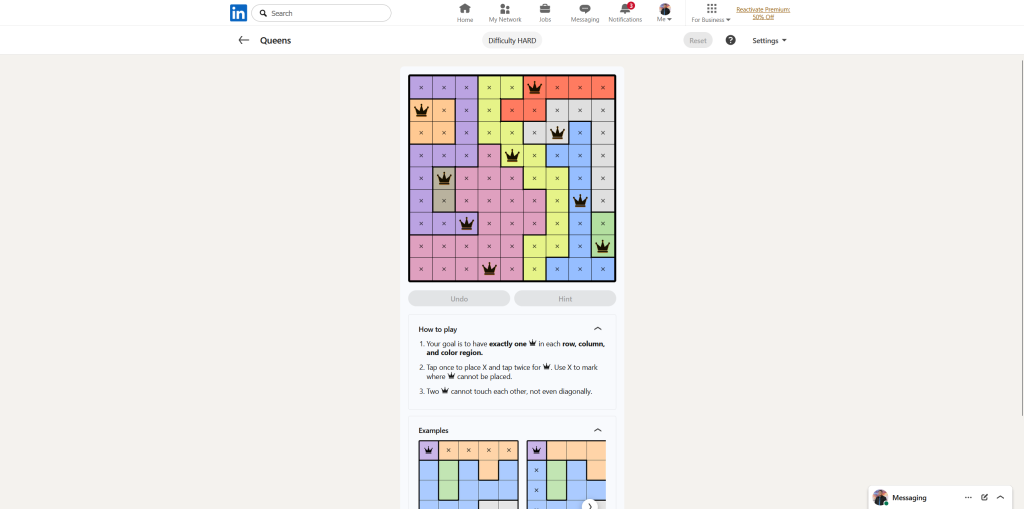 A screenshot of the daily LinkedIn Games puzzle.