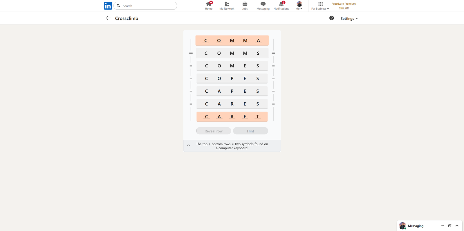 A screenshot of the daily LinkedIn Games puzzle.
