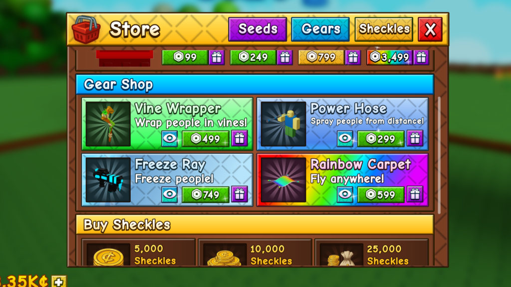 Robux store in Grow a Garden 2.