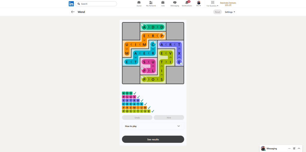 A screenshot of the daily LinkedIn Games puzzle.
