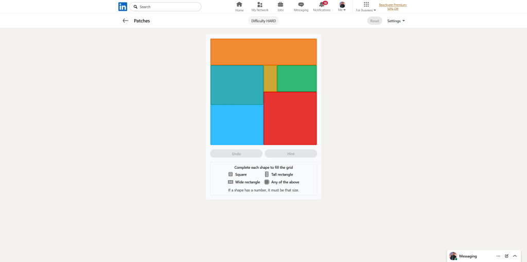 A screenshot of the daily LinkedIn Games puzzle.