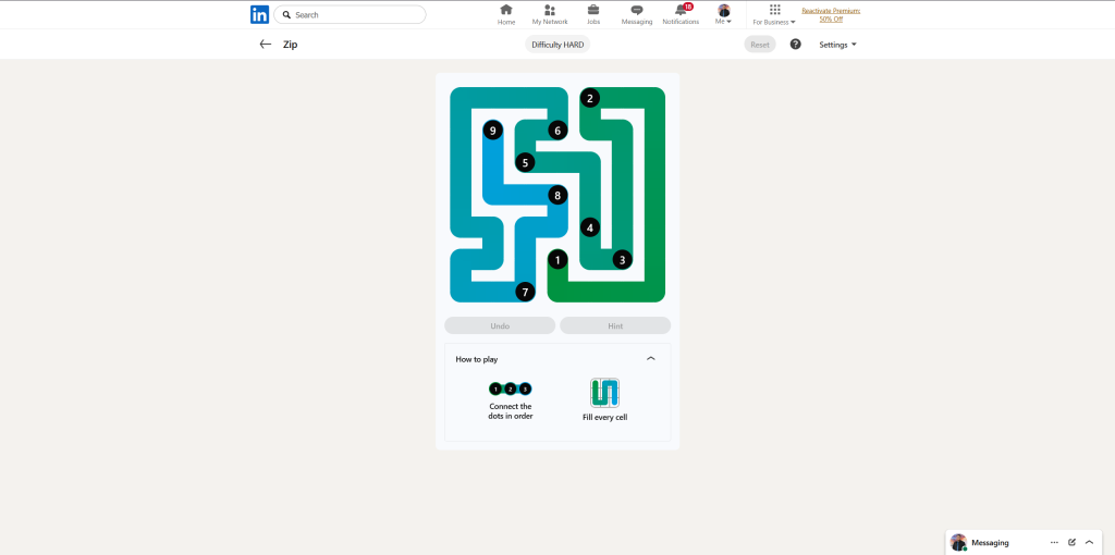 A screenshot of the daily LinkedIn Games puzzle.