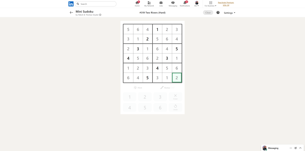 A screenshot of the daily LinkedIn Games puzzle.