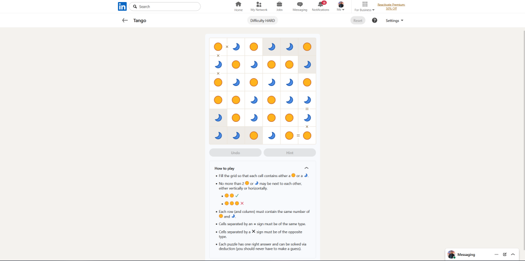 A screenshot of the daily LinkedIn Games puzzle.
