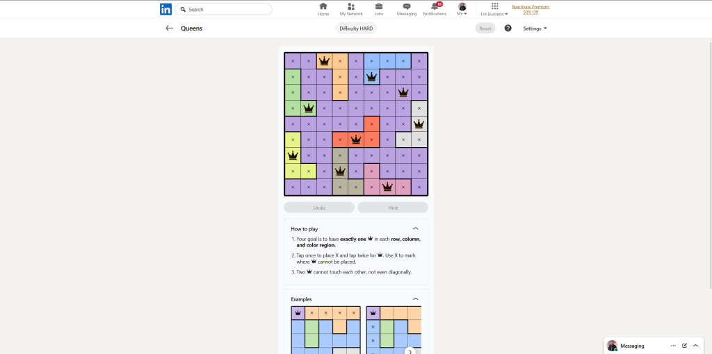 A screenshot of the daily LinkedIn Games puzzle.