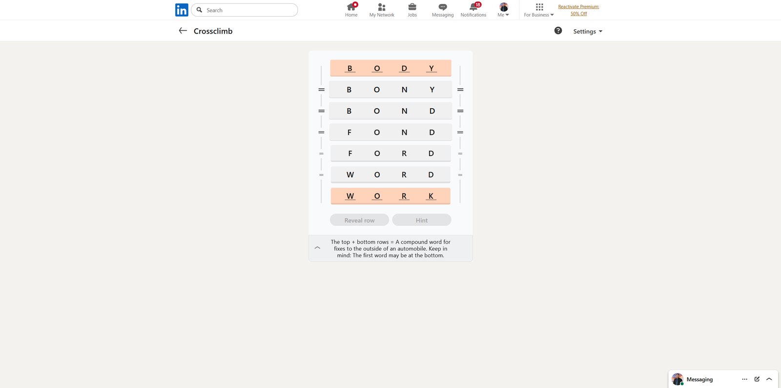 A screenshot of the daily LinkedIn Games puzzle.
