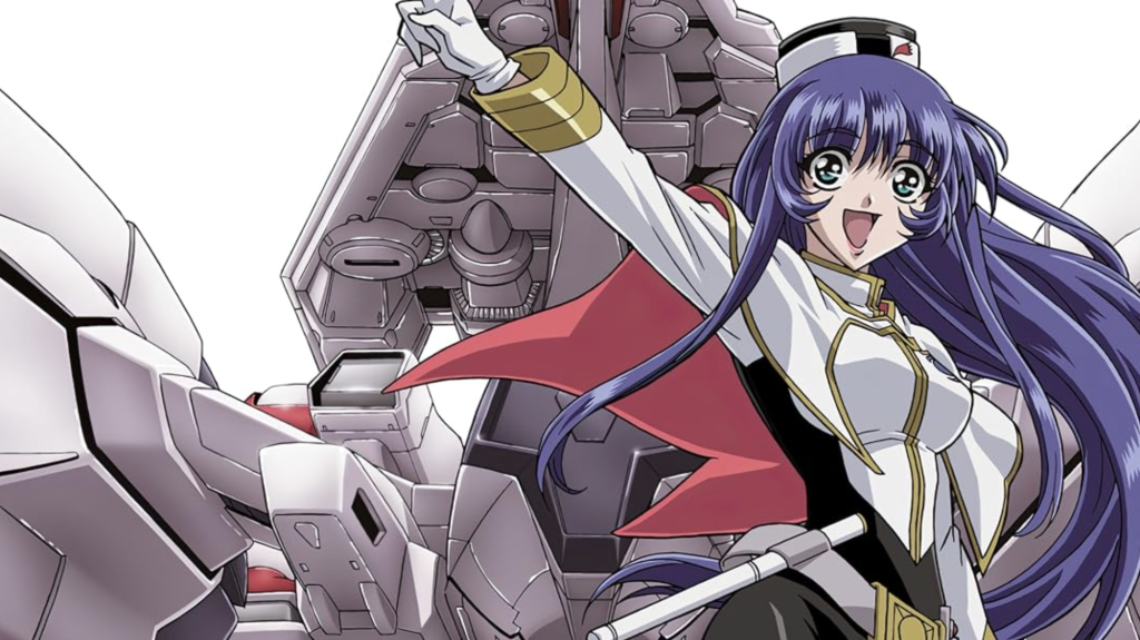 This image features Yurika Misumaru from the anime series Martian Successor Nadesico. She is shown in her role as the captain of the high-mobility battleship, the Nadesico.
