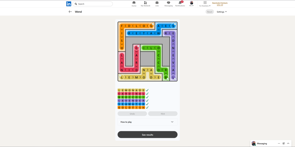 A screenshot of the daily LinkedIn Games puzzle.