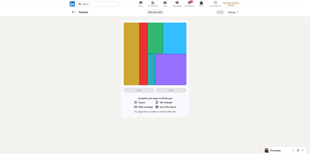A screenshot of the daily LinkedIn Games puzzle.