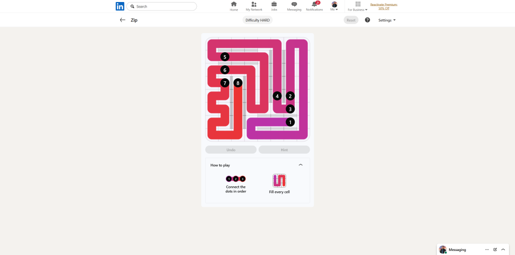 A screenshot of the daily LinkedIn Games puzzle.