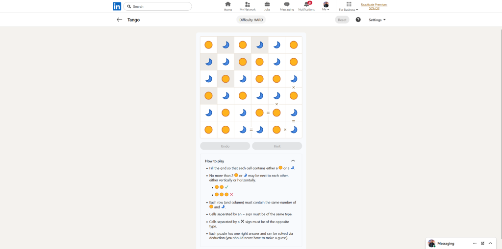 A screenshot of the daily LinkedIn Games puzzle.