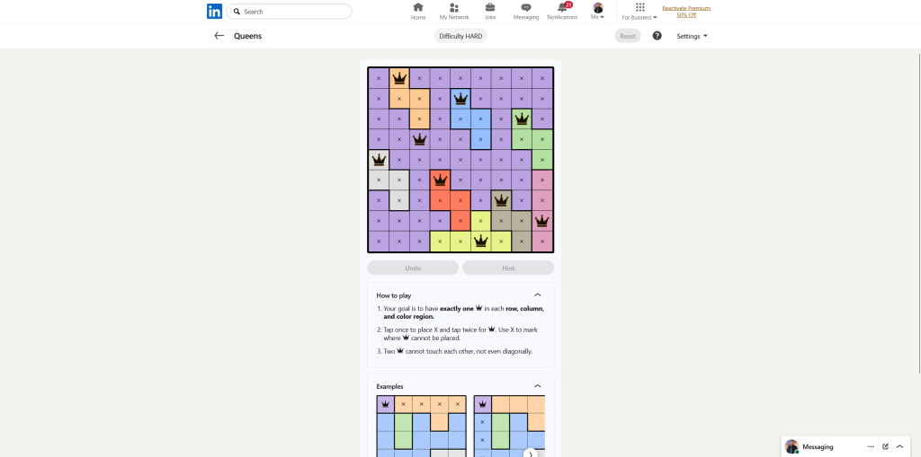 A screenshot of the daily LinkedIn Games puzzle.