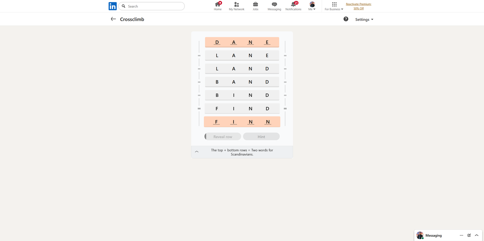A screenshot of the daily LinkedIn Games puzzle.