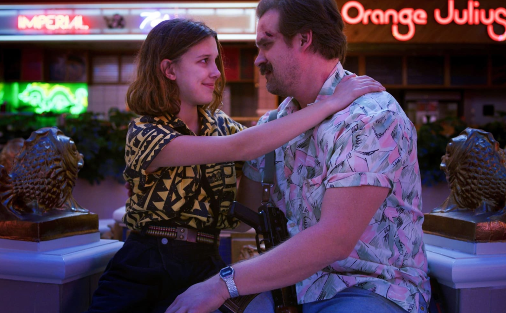Millie Bobby Brown and David Harbour in Stranger Things