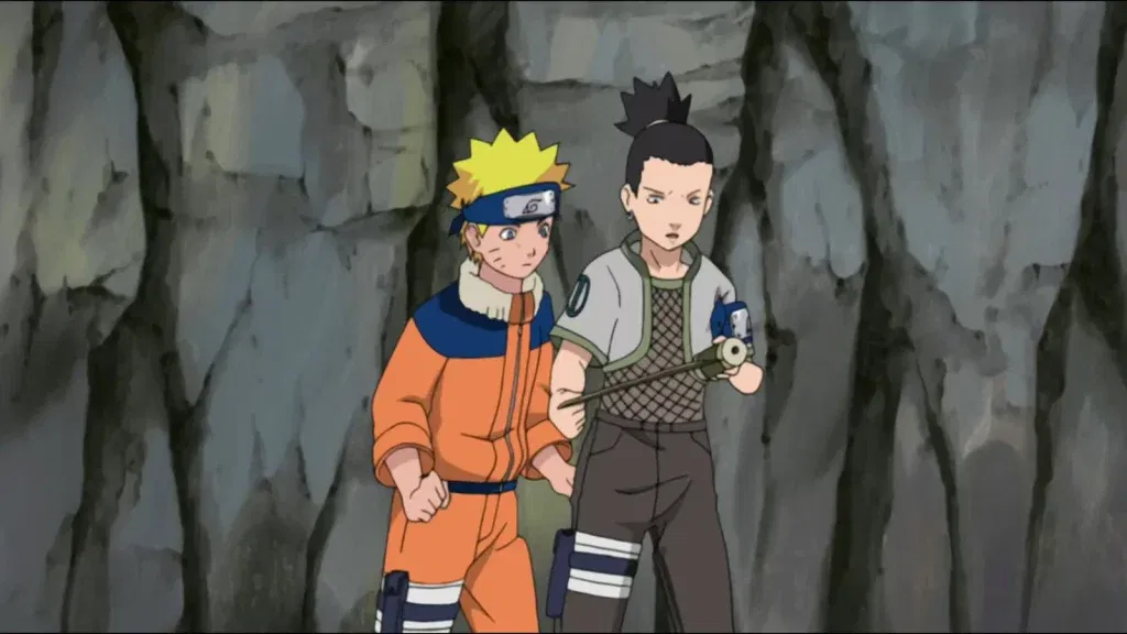 Naruto and Shikamaru during a missing in Naruto. 