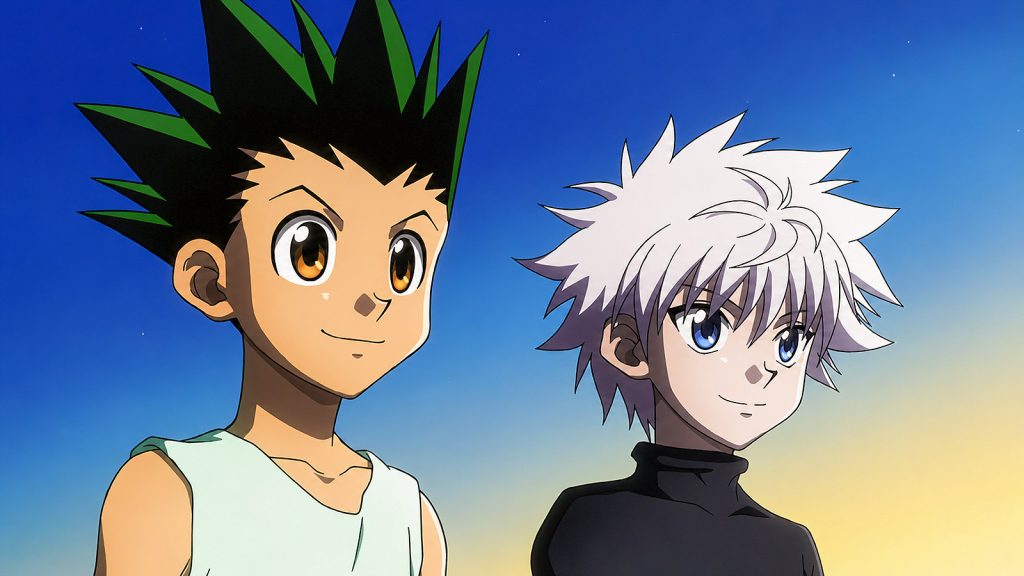 Gon Freecss and Killua Zoldyck looking into the distance in Hunter × Hunter.