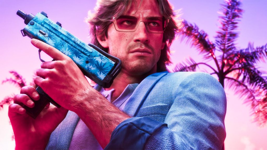 Jason holding weapon variants inspired by Tommy Vercetti in GTA 6.